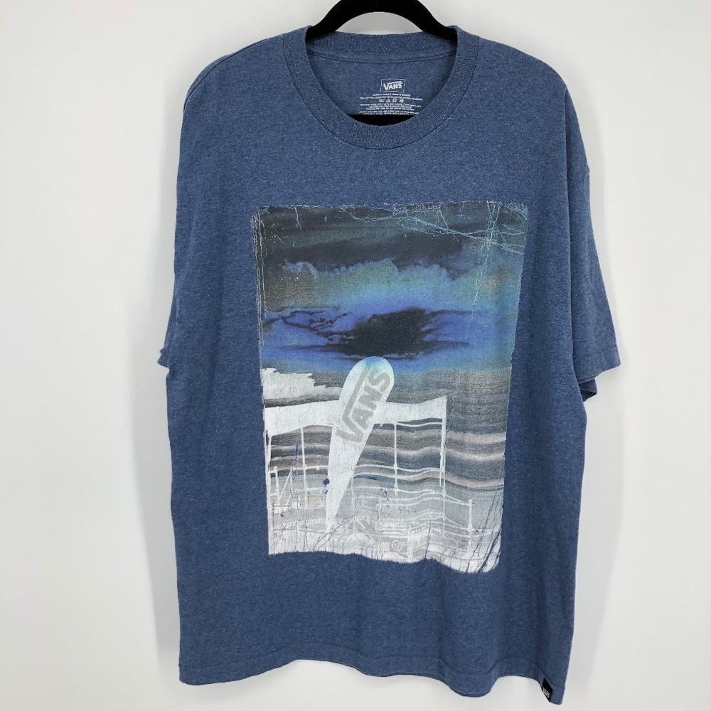 Vans Mens Tshirt Size XL Blue Graphic Surf Board Beach‎ Storm Coastal